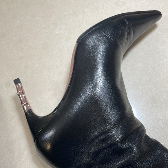 LIMITED!!! Gucci Black GG LEATHER BAMBOO HEEL ROSE GOLD KNEE BOOTS,37.5 - Picture 8 of 14